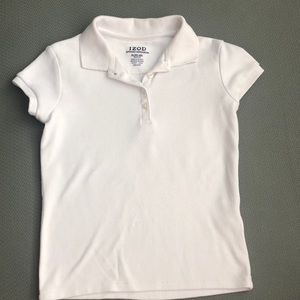 White polo top w/scalloped collar